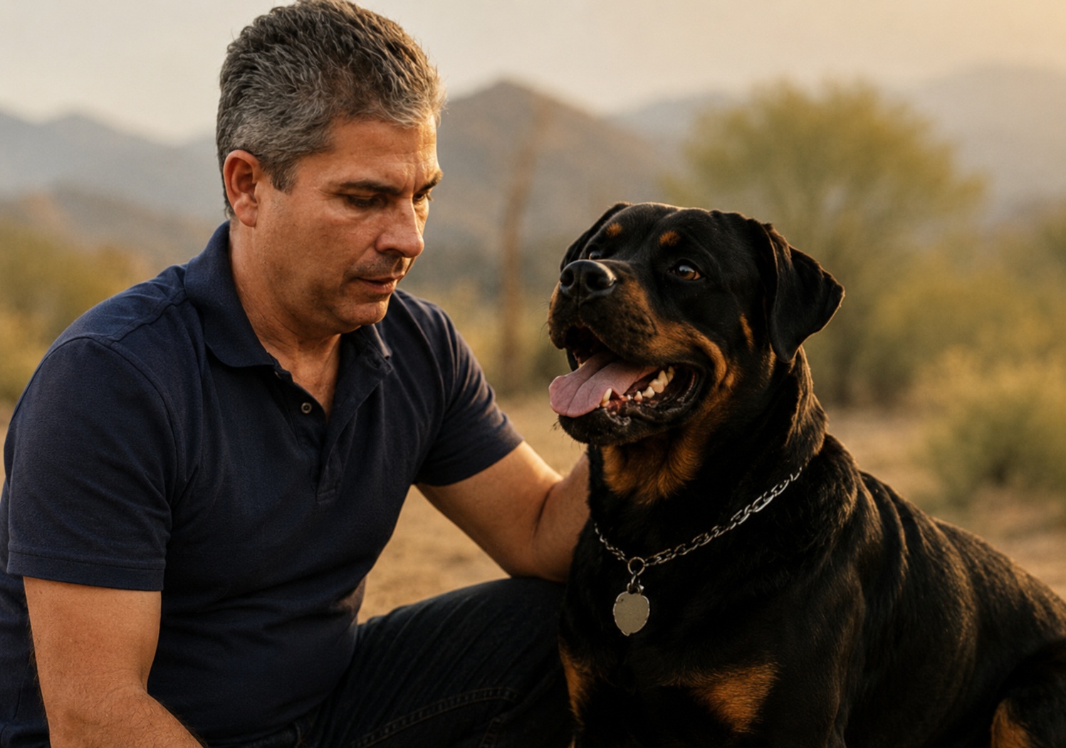 Win with a dog in the desert